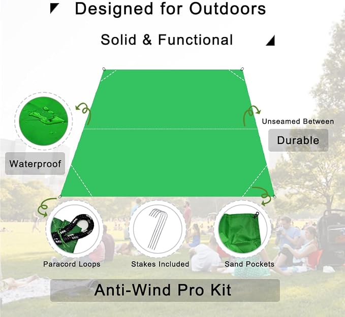 Pocket Blanket, Compact Blanket for Picnic, Beach, Festival | Sandproof, Waterproof, Stakes & Carabiner Included, Packable Lightweight Tarp for Camping, Hiking, Backpacking, Travel - Image 5