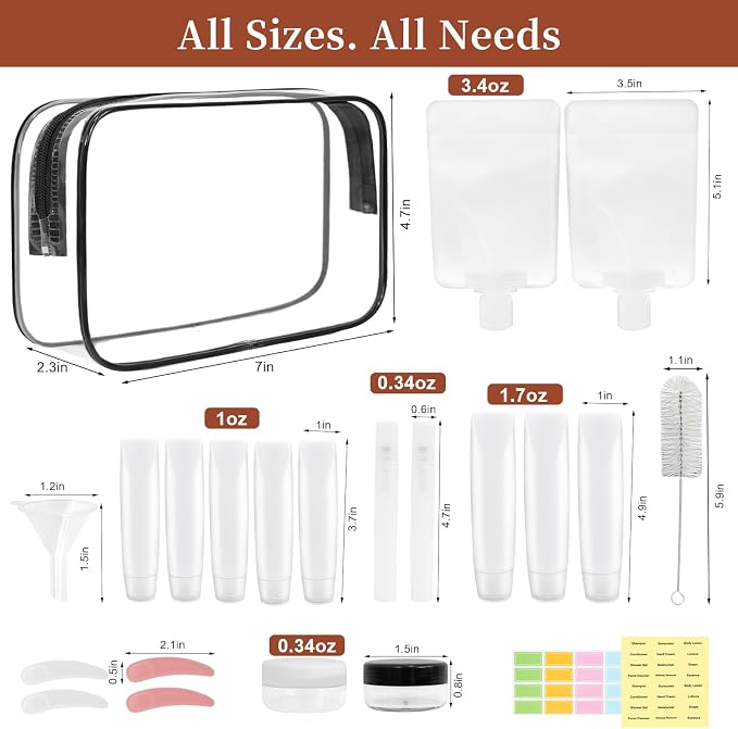 23 pack TSA Approved Leak Proof Travel Bottles | Empty Travel Size Bottle & Travel Toothpaste Container Ideal for Travel, Camping & Gym, Liquid & Lotion Containers - Image 7