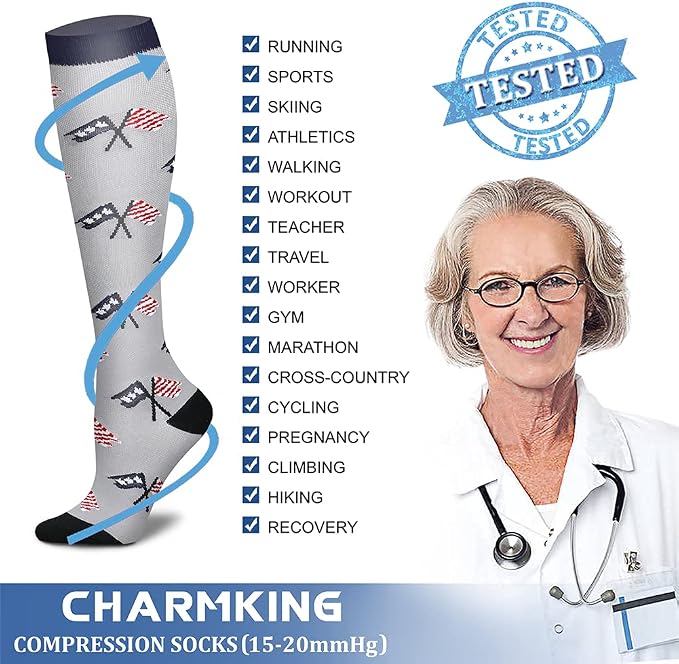 CHARMKING Compression Socks for Women & Men Circulation (8 Pairs) 15-20 mmHg Best Calf Socks Support for Athletic Cycling - Image 5