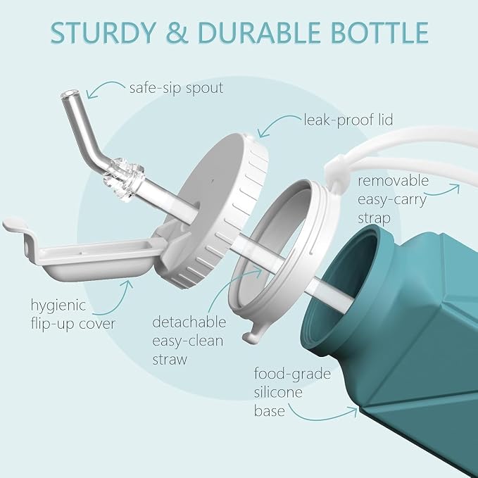 BEAUTAIL Collapsible Water Bottles 21oz/610mL, Silicone Travel Water Bottle | BPA Free, Leakproof & Reusable, Foldable Water Bottle for Traveling, Hiking, School, Sports, Outdoor, 2-Pack, Blue+DarkBlue - Image 4