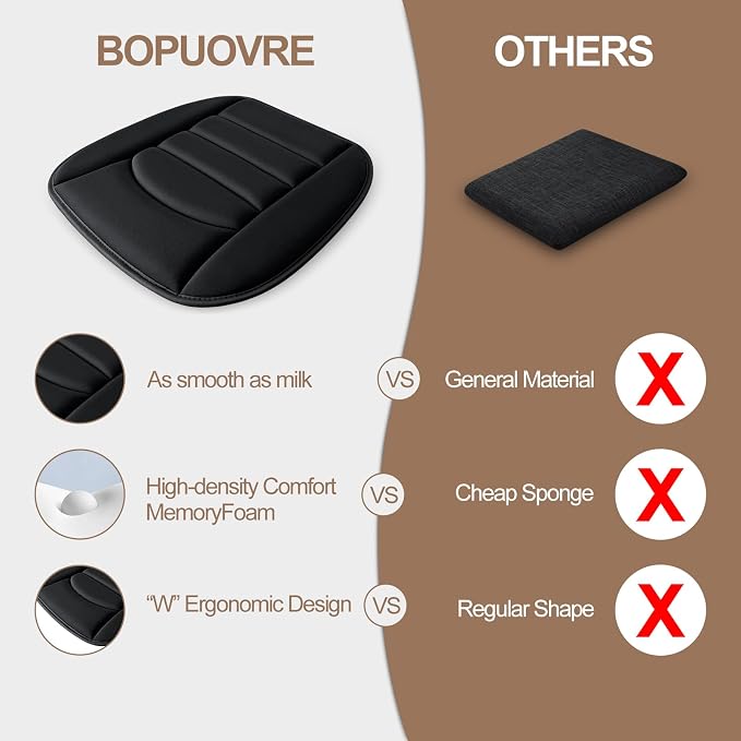 BOPUOVRE Memory Foam Car Seat Cushion Breathable Fabric | Non Slip Gel Universal Fit Car Truck Office Home 19 6x18x1 2 Inch Black - Image 5