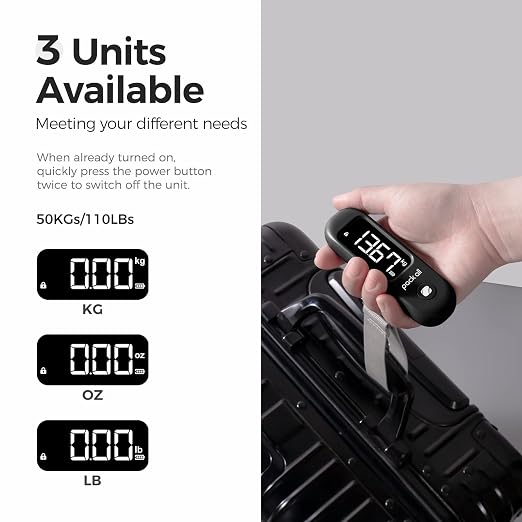 pack all Digital Luggage Scale for Travel, 110Lbs Capacity, 0.1Lb Precision | Handheld, Backlit LCD Display, Lb/Kg/Oz Conversion, Tare Function, Battery Included, Black - Image 3