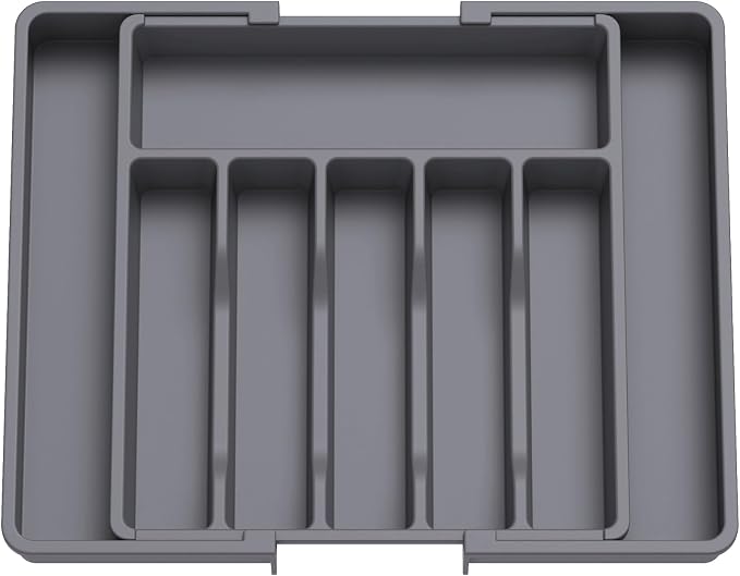 Lifewit Extra Large Silverware Drawer Organizer, Expandable Utensil Tray | BPA Free Flatware Cutlery Holder for Kitchen, Adjustable Plastic Storage for Spoons Forks Knives, 13-22 x15, Dark Gray by Lifewit