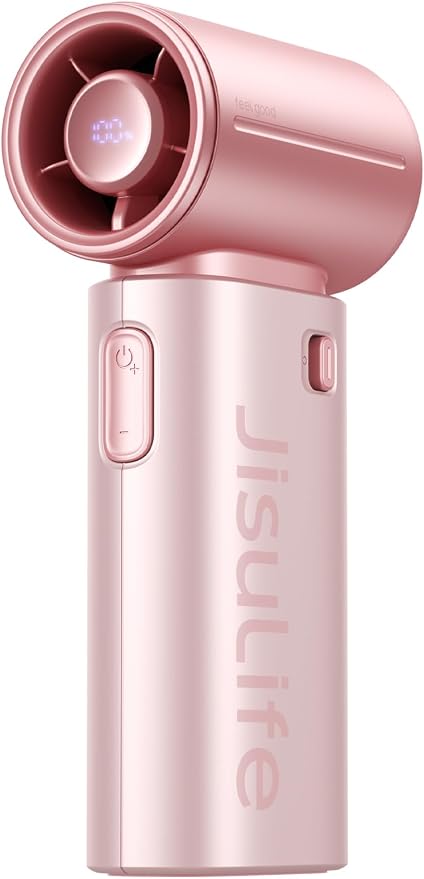 JISULIFE Handheld Fan Life9S - Sleek Chrome: Turbo Power, 22 Hours Cooling | LED Display, 5000mAh, 5-Speeds, Mini Portable Fan for Travel, Cruise, Concerts, Trendy Gifts for Women Men -Pink by LivechillStaycool