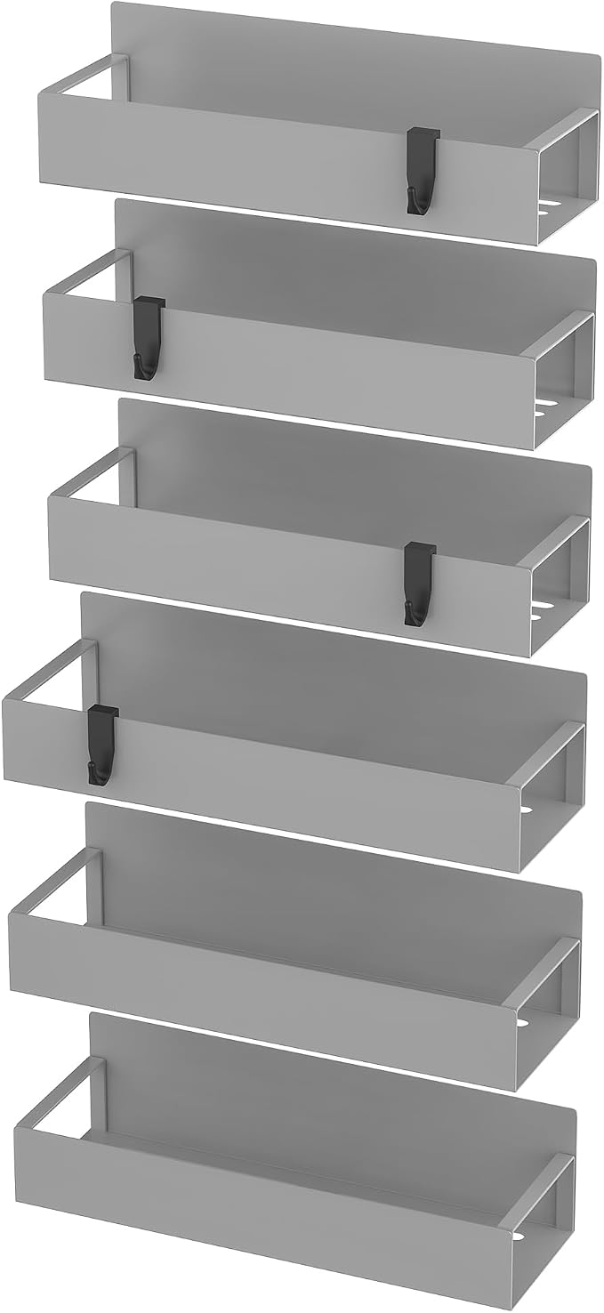 HuggieGems Metal Magnetic Spice Rack for Refrigerator Gray, 6 Pack | Magnetic Shelves Heavy Duty for Fridge in Kitchen, Seasoning Storage Organizer, For Oven Washer and Dryer, For Heavier Items - Image 6