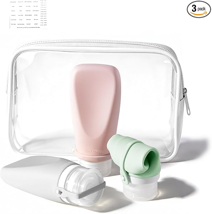 Silicone Travel Bottles for Toiletries, TSA Approved Size 2oz | Ultrasonic, Leak-Proof, Squeezable, Refillable, Sets with Labels, For toiletries, Silicone by cryslora