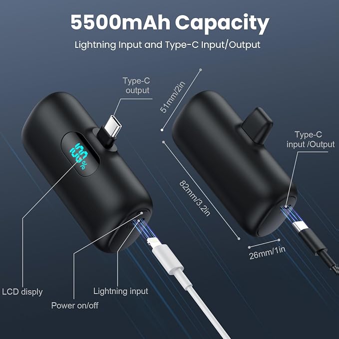 [2-Pack]Portable Charger for iPhone 17/16/15,Mini Power Bank 5500mAh PD USB C Portable Phone Charger,Travel Essential Battery Pack for iPhone 17/17 Air/16/16 pro/15/15 pro Max/Android/Samsung/Moto/LG - Image 6