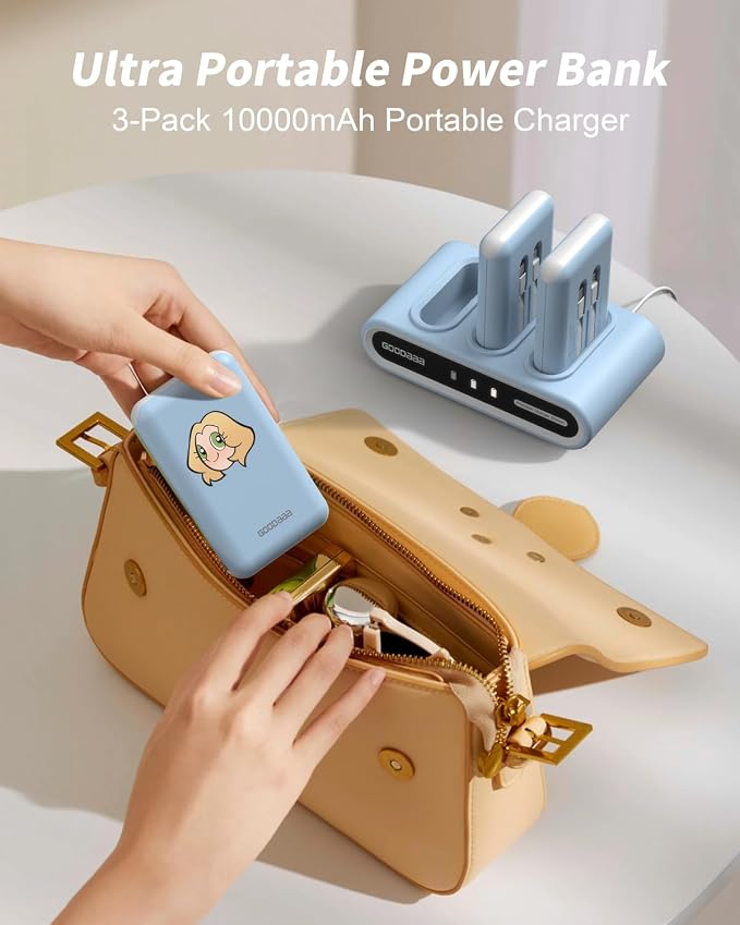 GOODaaa Portable Charger, 3-Pack 10000mAh Slim Power Bank Built in Cables, 3 Outputs 1 Inputs Family Power Hub for All Mobile Devices, Charging Station Set Includes 140 DlY Stickers, for Home,Office - Image 5