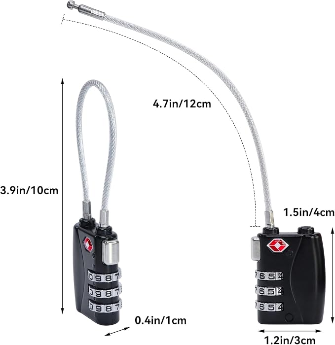 2 Pack TSA Luggage Lock and 2 Pack Aluminium Metal Luggage Tags, Mini Combination Password and Suitcase Card Holder Bag Tag Name Address ID Bag Label with Key Ring - Image 3