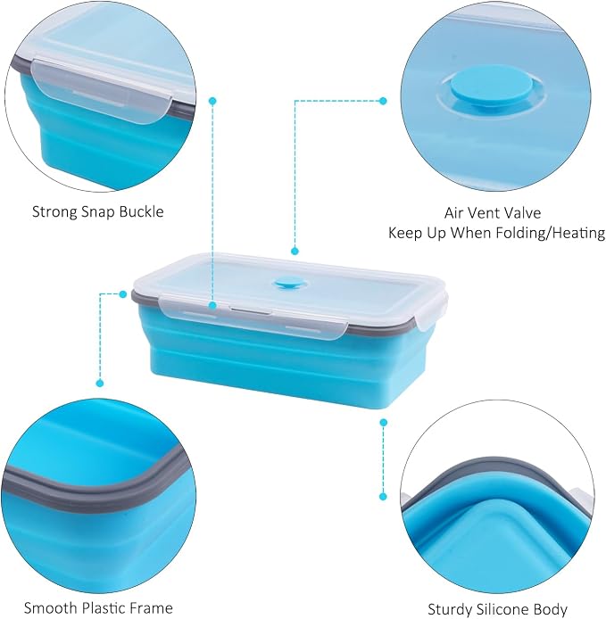 Extra Large Collapsible Food Storage Containers with Lid & Air Vent, 81 oz, 4 Pack, XXL Collapsible Marinade Container BBQ Prep Foldable Silicone Containers, Microwave Freezer Dishwasher Safe, Blue - Image 7
