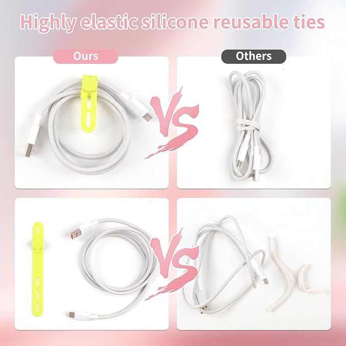 Oligei 50 Pcs Silicone Cable Ties, Cable Ties Reusable, High Elasticity Cord Wraps for Electrical Cords, Cord Organizer for Earphone, Phone Charger(Colorful) - Image 4