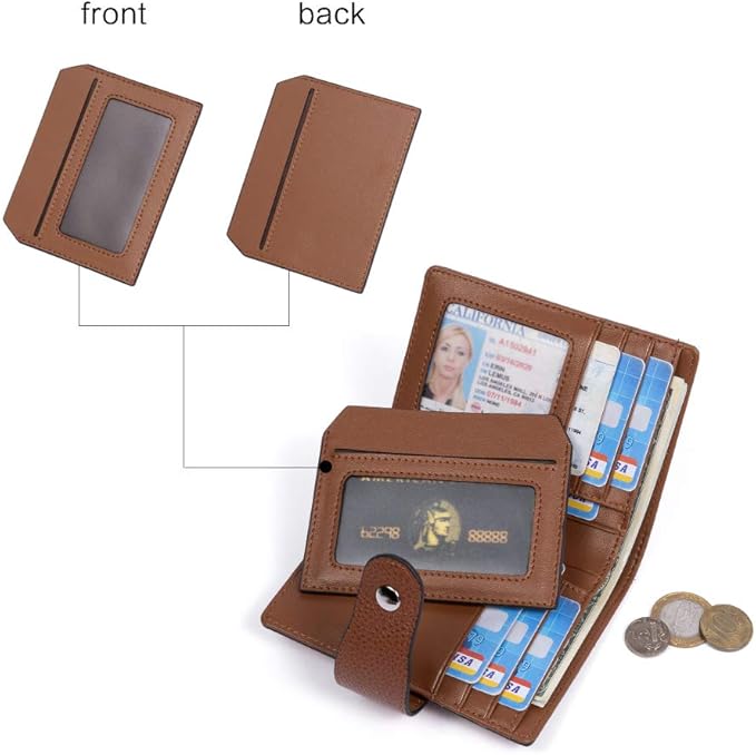 BOSTANTEN Leather Womens Wallet Small RFID Blocking Credit Card Holder | Removable ID Window, Zipper Coin Pocket, Bifold, Minimalist, Fits Small Purses, Daily Use, Ladies Gifts, Brown - Image 3