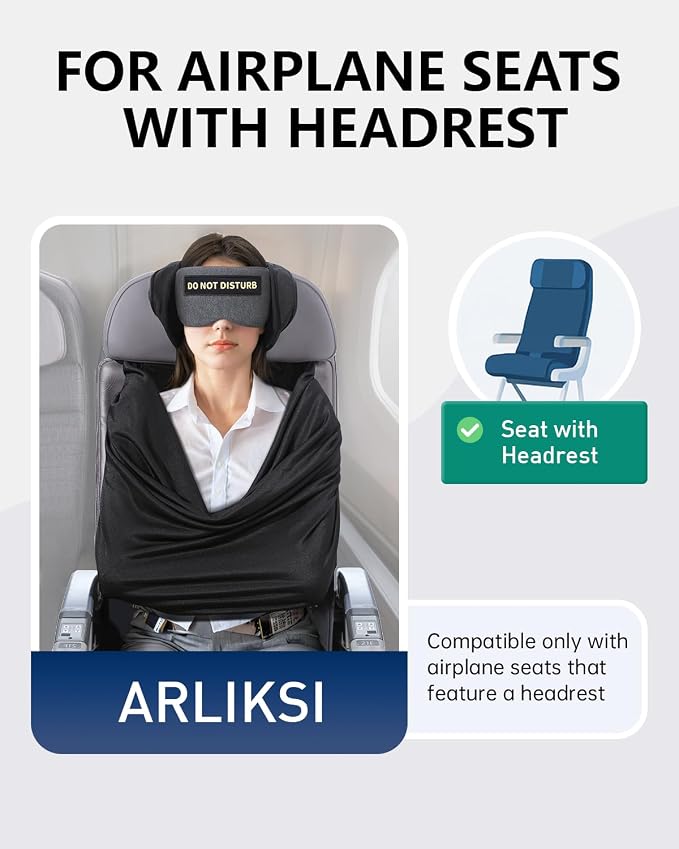 Travel Pillow and Blanket Set, Compact Airplane Pillow Bag with Eye Mask for Long Flights Sleeping, 360° Support Head Strap Travel Essentials for Plane Car Sleep Neck Upright, Stop Head Drop(Grey) - Image 5
