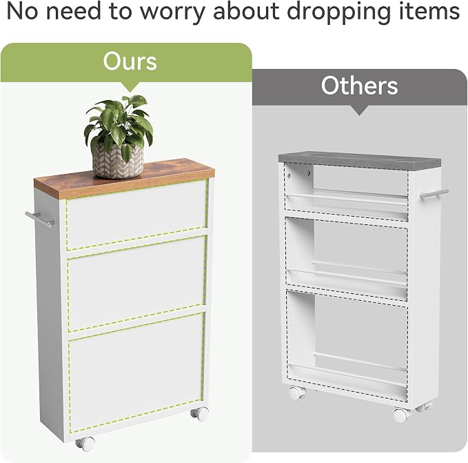 LITTLE TREE 4 Tier Rolling Cart with Wheels, 6.3 Inch Slim Storage Cart, Wooden Snack Cart with Narrow Shelf, White Laundry Room and Bathroom Organizer Shelves - Image 3