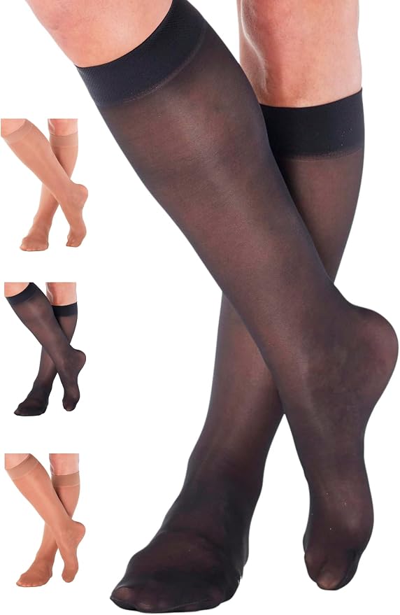 ABSOLUTE SUPPORT Sheer Knee High Compression Socks 8-15mmHg | Made in USA, Graduated Medical Compression, Circulation & Varicose Veins, Edema, Swelling, Lymphedema, Travel Ready, A107 by AbsoluteSupportCompressionSocks
