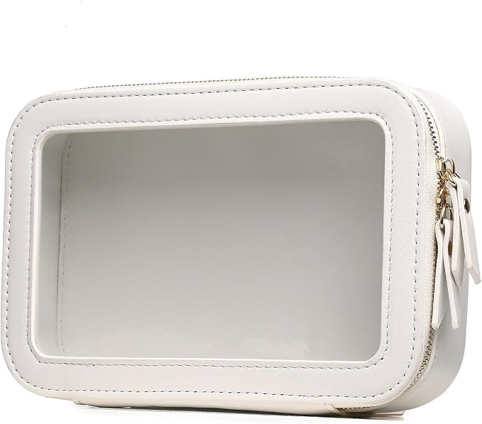 Pinkmik Clear Makeup Bag Transparent Travel Case for Cosmetics and Toiletries Women's Clear Car Bag with Zipper (White, Small) by Pinkmik