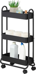 SunnyPoint Slim Rolling Storage Cart, 3 Tier Bathroom Storage Organizer Bathroom, Laundry Utility Cart (Black) by SunnyPoint