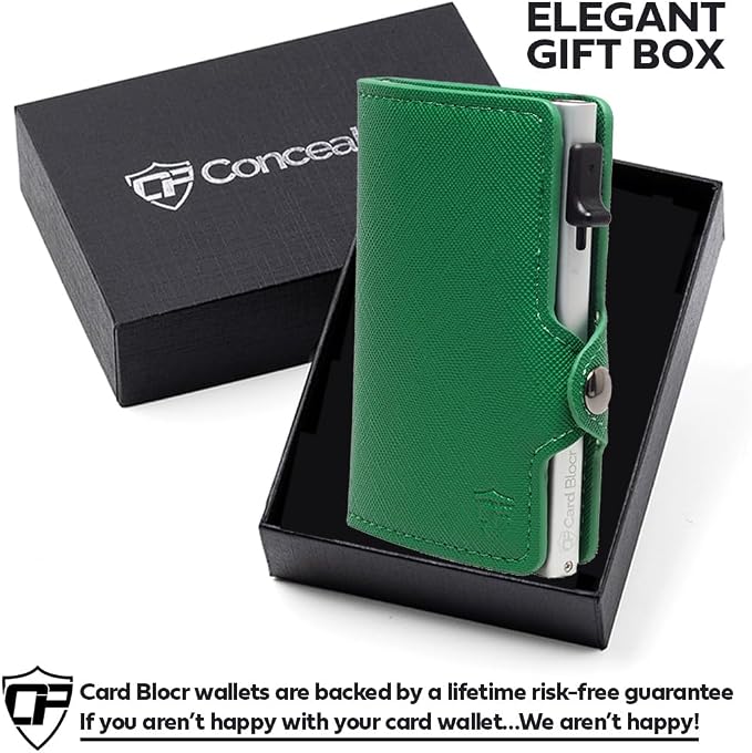 Pop Up Wallet for Women Slim Aluminum Case, Saffiano Green Bag | Secure RFID Wallet Stores Essentials with Easy Organization - Credit Card Holder Supports Daily Use & Travel Needs - Image 4