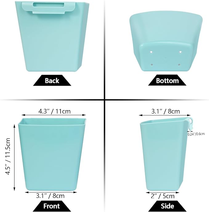 6 Pack Hanging Cup Holders for Rolling Carts, Teal, 2.4in x 3.5in x 4.5in - Image 2