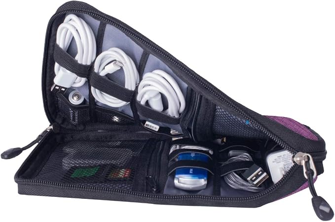 Travel Cable Organizer Bag Waterproof Portable Electronic Accessories Organizer for USB Cable Cord Phone Charger Headset Wire SD Card with 5pcs Cable Ties(Purple) - Image 4