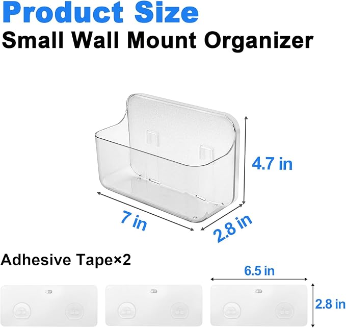 Wall Mount Organizer, 2Pc Small Adhesive Cabinet Door Organizer | Bathroom Shelf for Wall,No Drilling Hang Adhesive Shelf, with 3Pack Self Adhesive Tapes, for Bathroom, Kitchen, Living Room - Image 3