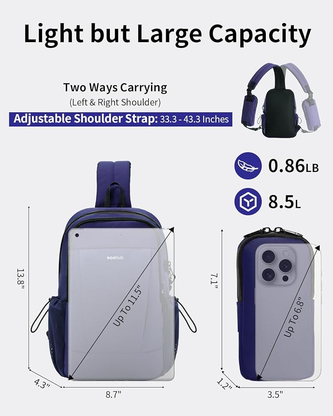 ECOHUB Anti-Theft Crossbody Bag Men Women RFID Blocking Lightweight Sling Backpack Water Resistant for Travel Hiking Outdoor - Image 5