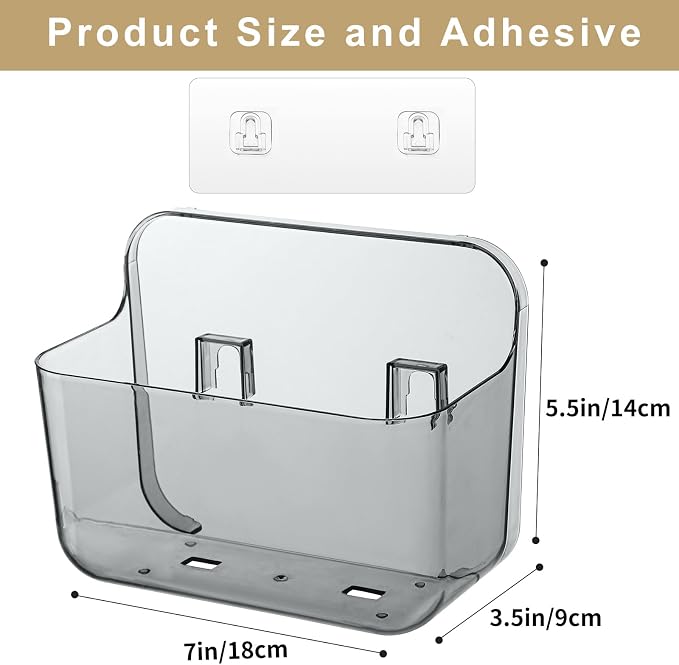 4 Pack Adhesive Kitchen Cabinet Door Organizer, Compact Pantry Organizers and Storage Box, Bathroom Storage Organizer Shelf for Narrow Space, Wall Mounted Shower Caddy Hanging Sink Caddy(Smoke Gray) - Image 6