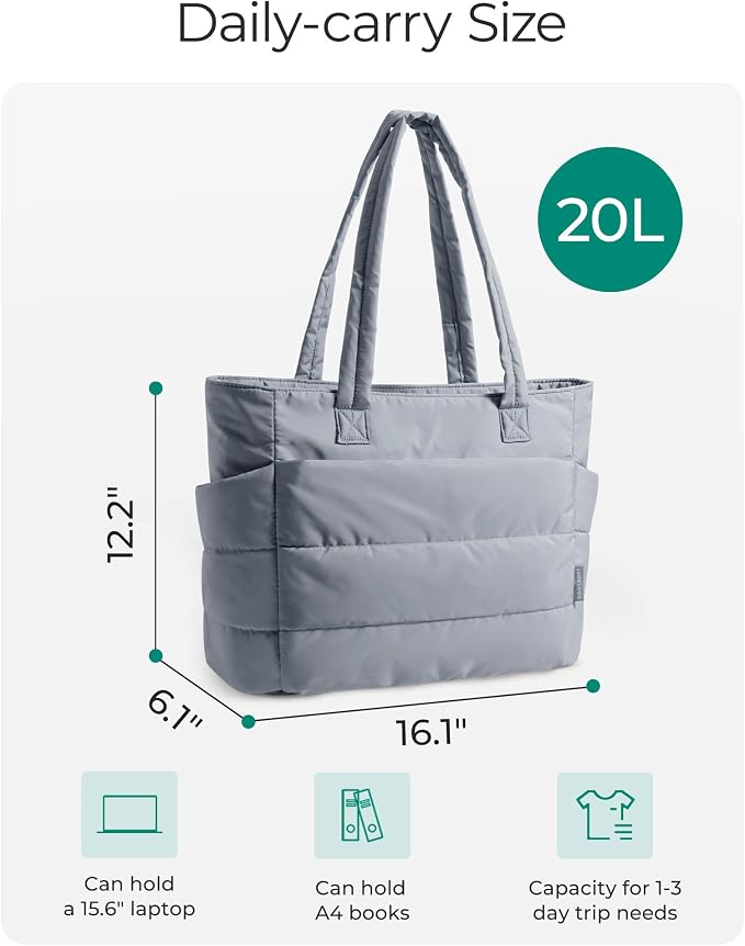 BAGSMART Tote Bag for Women, Lightweight Puffy Tote Bag with Compartments Shoulder Bag Handbag for Travel, Work, Gym | Lightweight - Image 4