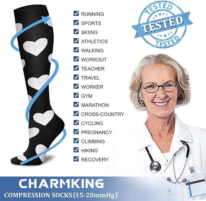 CHARMKING Compression Socks for Women & Men Circulation (3 Pairs) 15-20 mmHg is Best Support for Athletic Running Cycling - Image 6