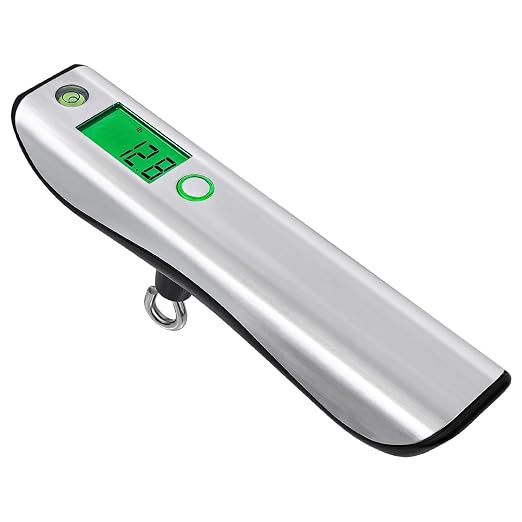 110lb Digital Luggage Scale with Overweight Alert for Air Travel | Bubble Level, 3 ft Tape Measure, Backlit LCD Display, Portable Handheld Hanging Scale for Travel, Fishing, Hunting, Home Use by VOPOCO