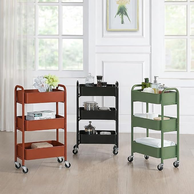 SunnyPoint 3-Tier Delicate Compact Rolling Metal Storage Organizer - Mobile Utility Cart Kitchen/Under Desk Cart with Caster Wheels (RED, 15.35" X 10.24" X 26.8"H) - Image 5