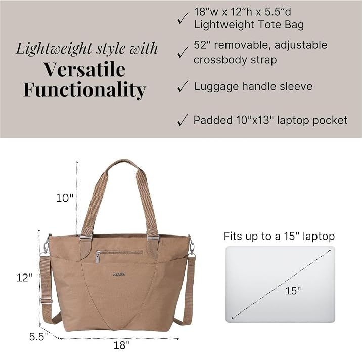 Baggallini Avenue Tote - 12x18 Laptop Tote Bag for Women - Lightweight Work Travel Carry On Bag - Image 5
