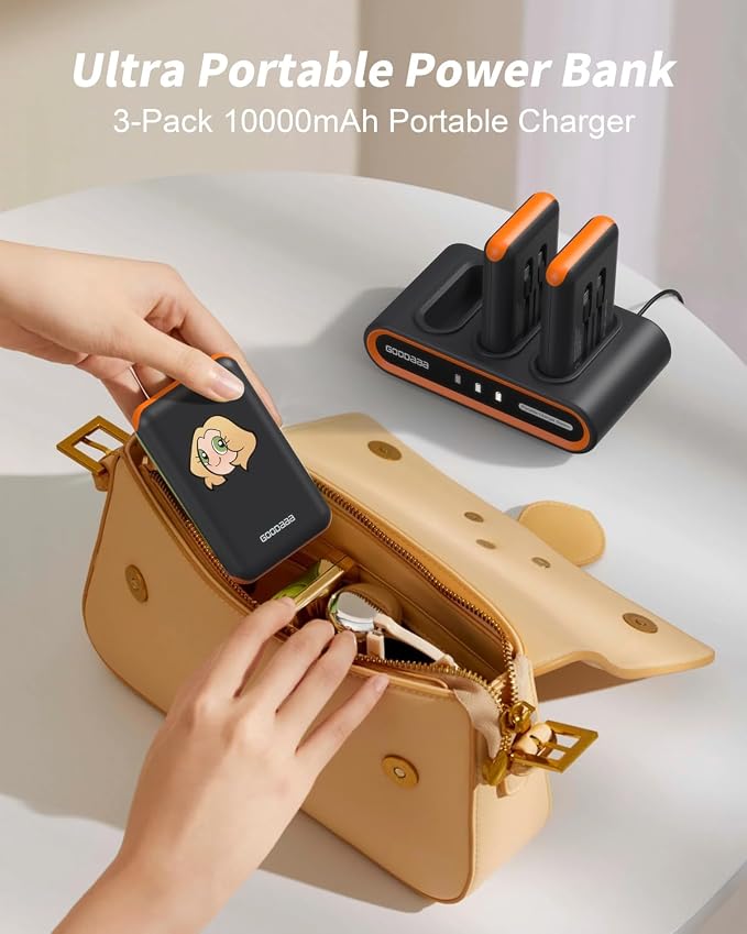 GOODaaa Portable Charger, 3-Pack 10000mAh Slim Power Bank Built in Cables, 3 Outputs 1 Inputs Family Power Hub for All Mobile Devices, Charging Station Set Includes 140 DlY Stickers, for Home,Office - Image 5