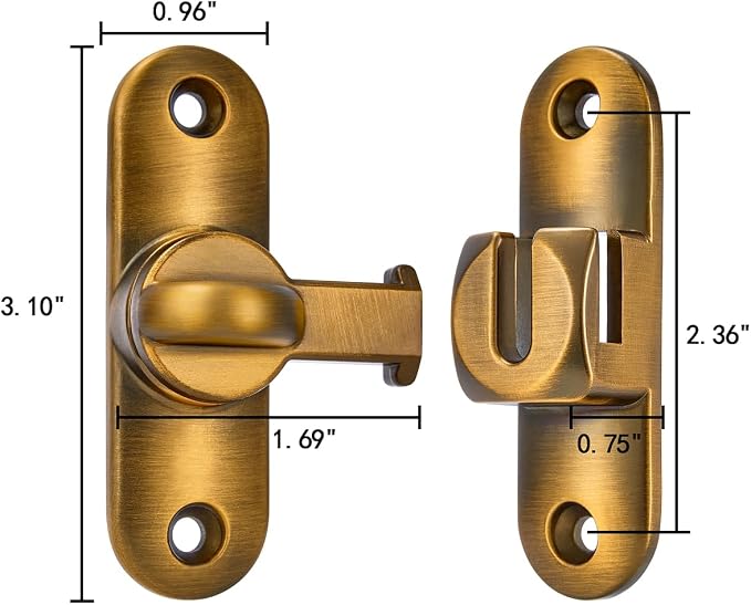 Brass 90/180 Degree Sliding Door Latches,Zinc Alloy Flip Latch | Barn Door Latch,Cabinet Lock,Right Angle Door Lock,for bedroom,cabinet,drawer,Gardens,Wine Cabinet,garage,window,Pet Cage - Image 2