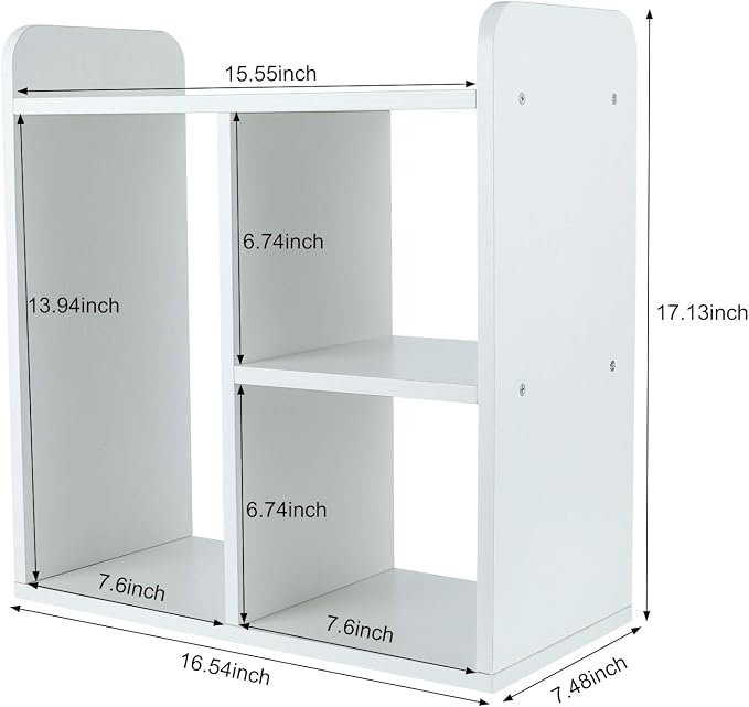 Desktop Shelf Freestanding Wood Small Bookshelf Desk Supplies Organizers and Accessories Storage Display Rack Office Decor for Women, White - Image 3