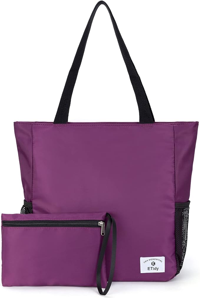 ETidy Large Capacity Foldable Tote Bag With Zipper | Water-resistant, Lightweight, Sandproof, Beach Bag, Gym Bag, Travel Shopping Bag by ETidy