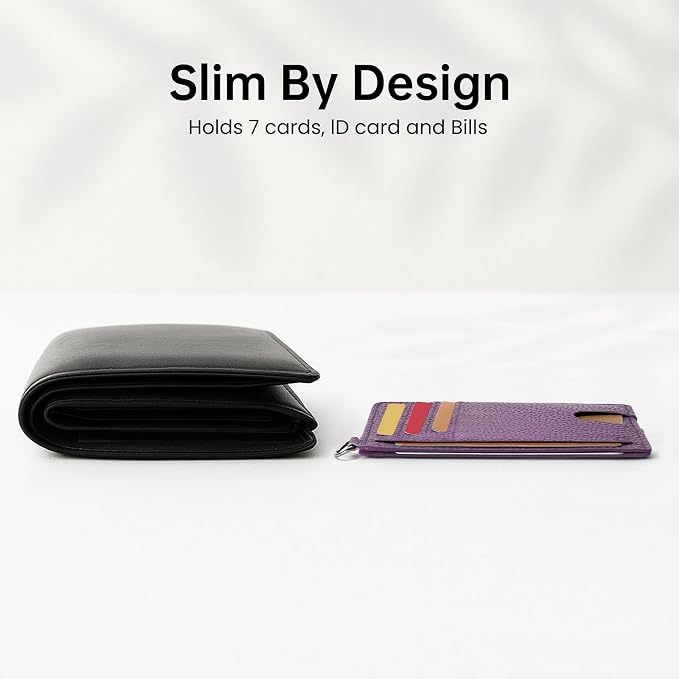 Mayski Slim Wallet, Credit Card Holder for Women, Minimalist Front Pocket RFID Blocking Card Cases, Small Wallet Women Men(Litchi Lavender) - Image 9