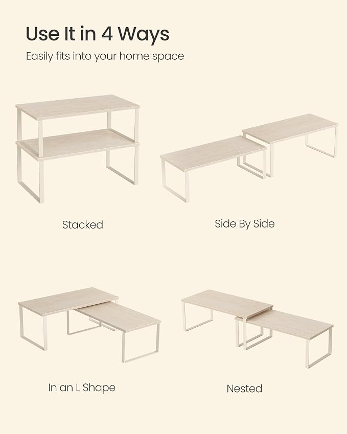 SONGMICS Cabinet Organizer Shelf, Set of 2 Spice Rack, Kitchen Storage | Kitchen Counter Storage Spice Rack, Particleboard, Steel, Travertine Beige and Cream White, BYSTRO Collection UKCS025L01 - Image 4
