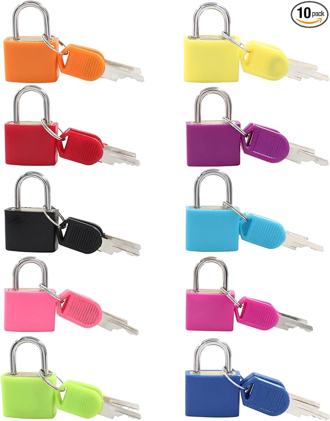 Waziaqoc Luggage Locks with Keys, 10 Pcs, Small Suitcase Padlock | Mini Metal Padlock, For Travel Bags, School Gym Locker, Toolbox by Unknown