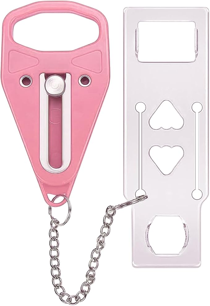 Portable Door Lock Extra Security Essential Safety & Privacy Travel Lockdown, Prevent Entry Stopper, Protect Family While Traveling Home Bedroom Hotel Apartment College (1 Pink) by Unknown