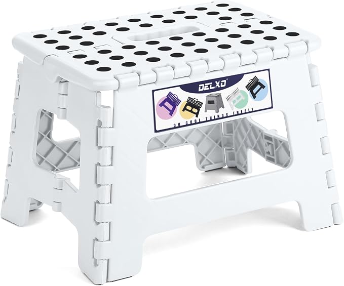 Delxo 9 Inch Kids Step Stool,300 Lbs Folding Step Stool for Toddler White | Foldable Step Stool,Non-Slip Foot Stools with Handle, Lightweight Collapsible Stool for Kitchen,Bathroom,Bedroom,Garden by Delxo