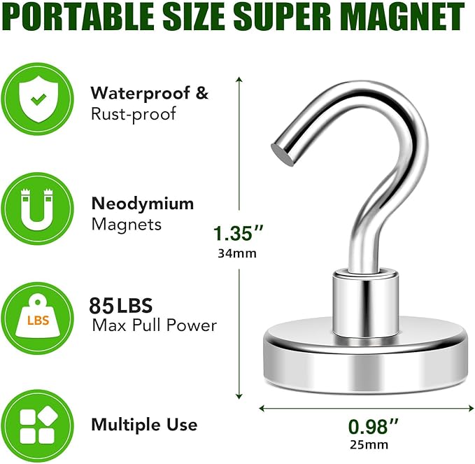Magnetic Hooks Heavy Duty Cruise Essentials 85LBS Strong Magnet 5Pcs | Metal Hooks for Cruise Cabins Industrial Strength Outdoor Hanging Brackets Magnets Hook Perfect Items on Cruise Ships - Image 3