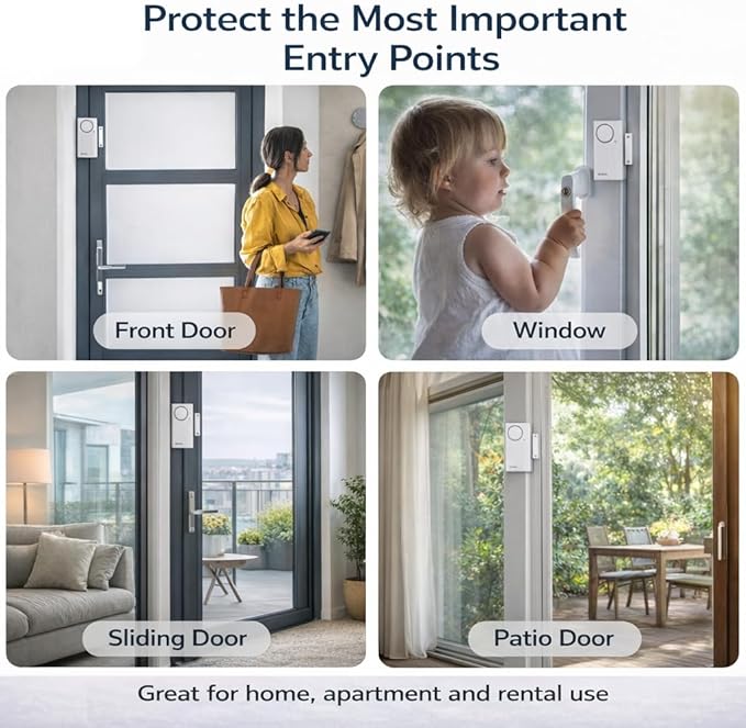 Door Alarms When Opened with Remote, Door Chimes Sensor, 2-Pack Complete | Home Security Systems Sensor Open Window Alarm Ring Door Sensor Doorbell Chime Apartment Dementia Toddler Stick - Image 3