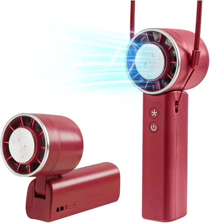 Foldable Handheld Fan with Ice Cooling - 4 Speed Rechargeable Mini Portable Fan, Ultra-Lightweight Personal Air Cooler for Desk, Travel and Makeup, Red by Sowmow