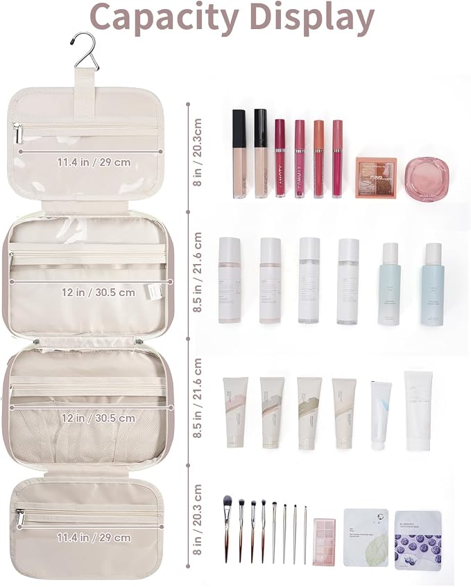 Narwey Travel Toiletry Bag for Women Large Hanging Makeup Bag Organizer Toiletries Bag for Full Size Essentials Accessories Cosmetics (Dusty Rose (Large)) - Image 5
