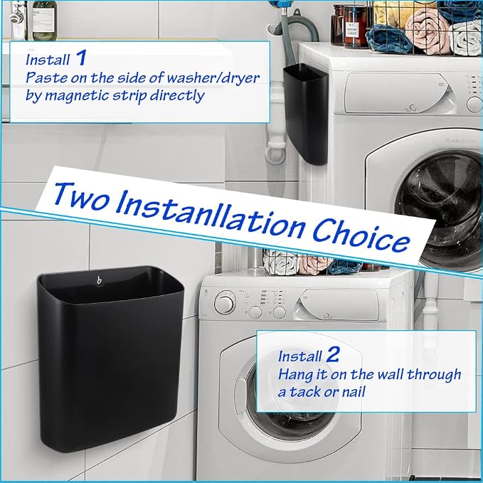 Picowe Magnetic Laundry Storage, Large Lint Holder Bin for Laundry Room, Space-Saving Trash Container Hanging on Dryer, Washer or Wall Mount Trash Bin (Black) - Image 7