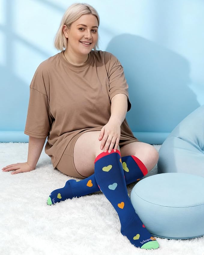 3-Pair Wide Calf Compression Socks for Women | 20-30mmHg Graduated Support, Easy On & Off, Knee High Length, Ankle Support, Travel Nurse Daily Wear, Cute Patterned - Image 3
