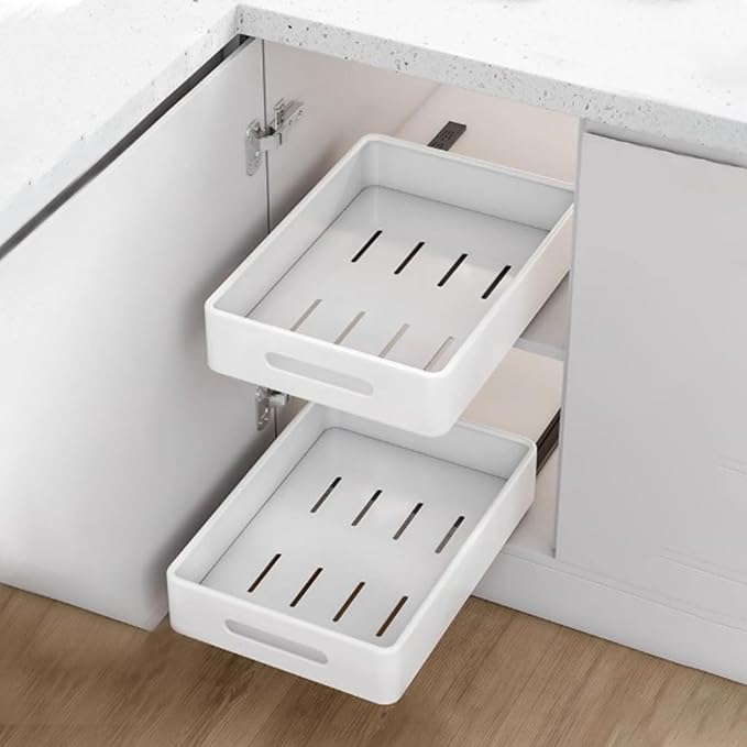 2 Pack Pull Out Cabinet Organizer, Adhesive Slide Out Drawer for Cabinets, Peel and Stick Pull Out Drawer Shelves, Multifunctional Drawer Organizers for Kitchen,Bathroom, Bedroom (White) - Image 3