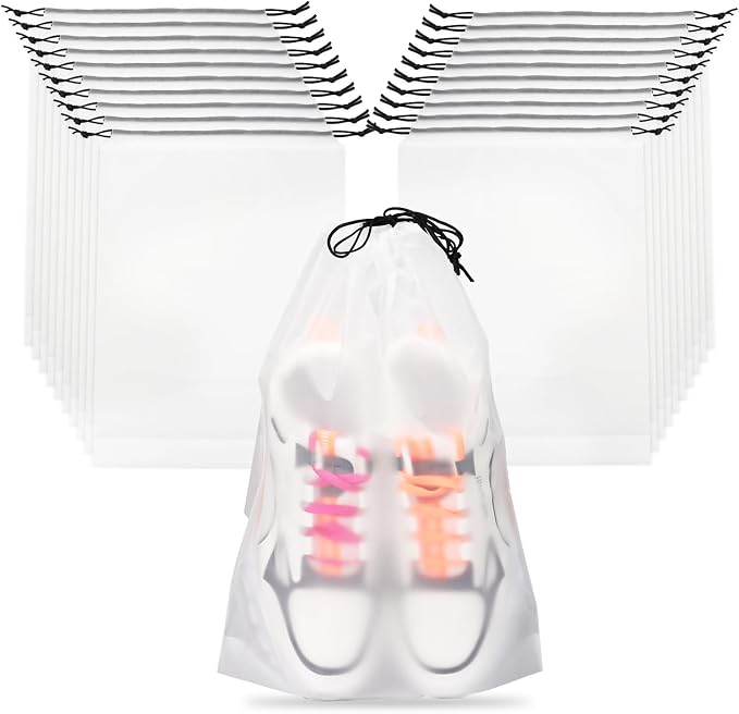 Teskyer Shoe Bags for Travel, Waterproof Drawstring Shoe Bags, 20 Pack | 15.7" x 11.8" Fits Most Shoes, Reusable PE Material, Tear-resistant Design, Travel Essentials for Organized Packing by TESKYER