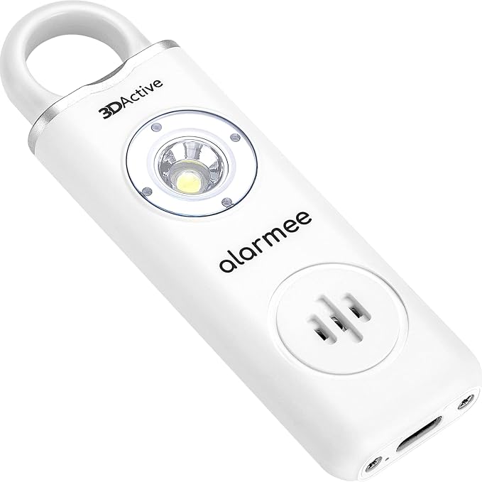 3DActive Alarmee Personal Safety Alarm for Women Kids Teens & Seniors 130dB Loud Emergency Alarm Rechargeable Self Defense Device with LED Light Portable Keychain for Travel & Night Safety - White by 3DActive